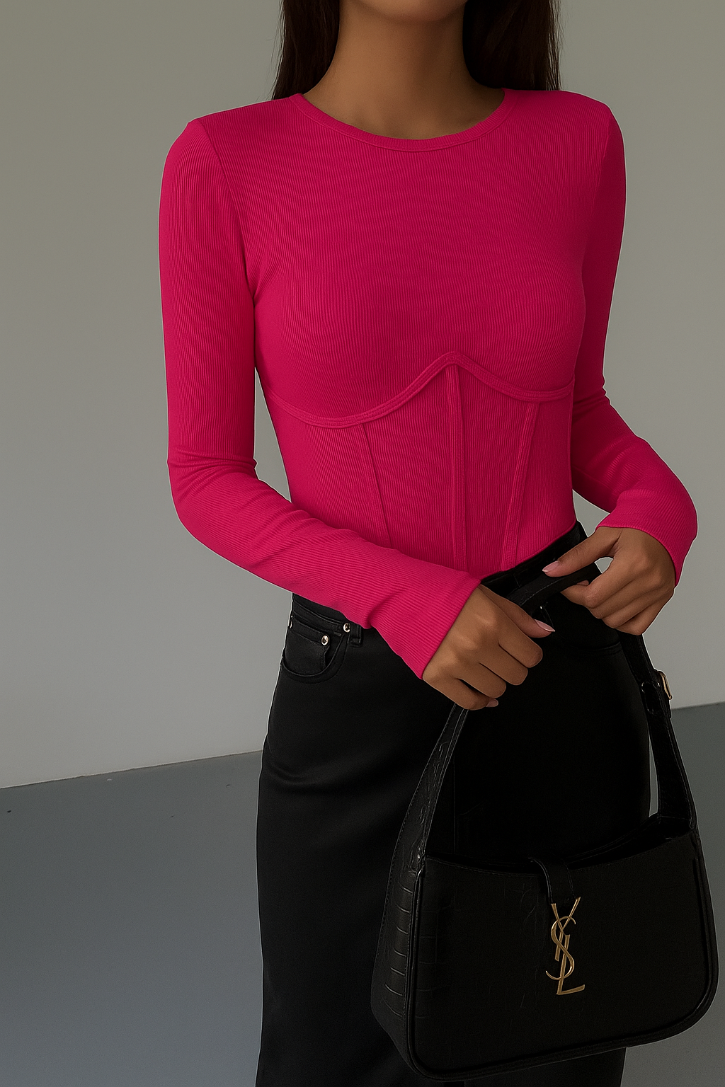 Olivia™ | Lange Mouwen Top met Mock Nek en Piping Details