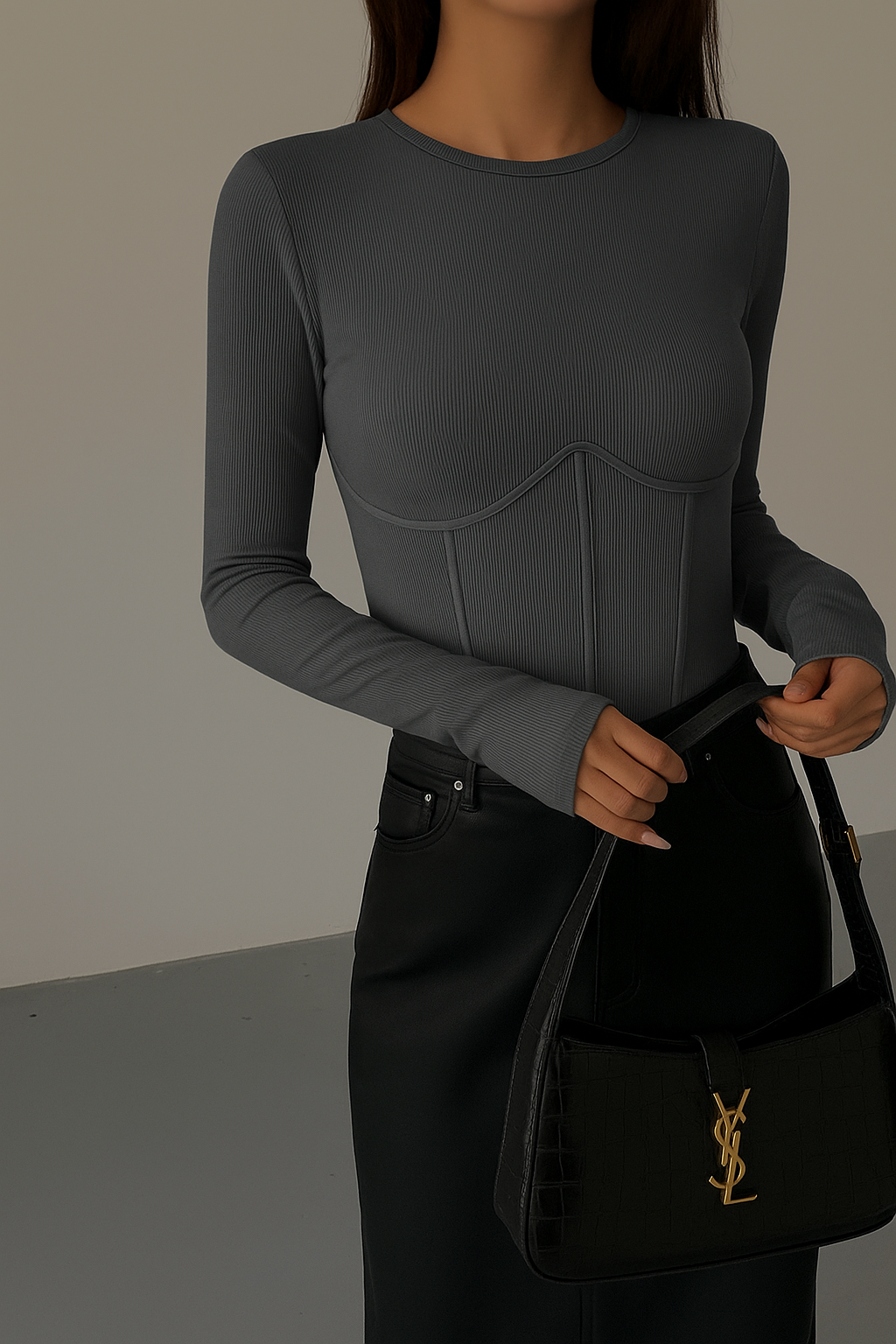 Olivia™ | Lange Mouwen Top met Mock Nek en Piping Details