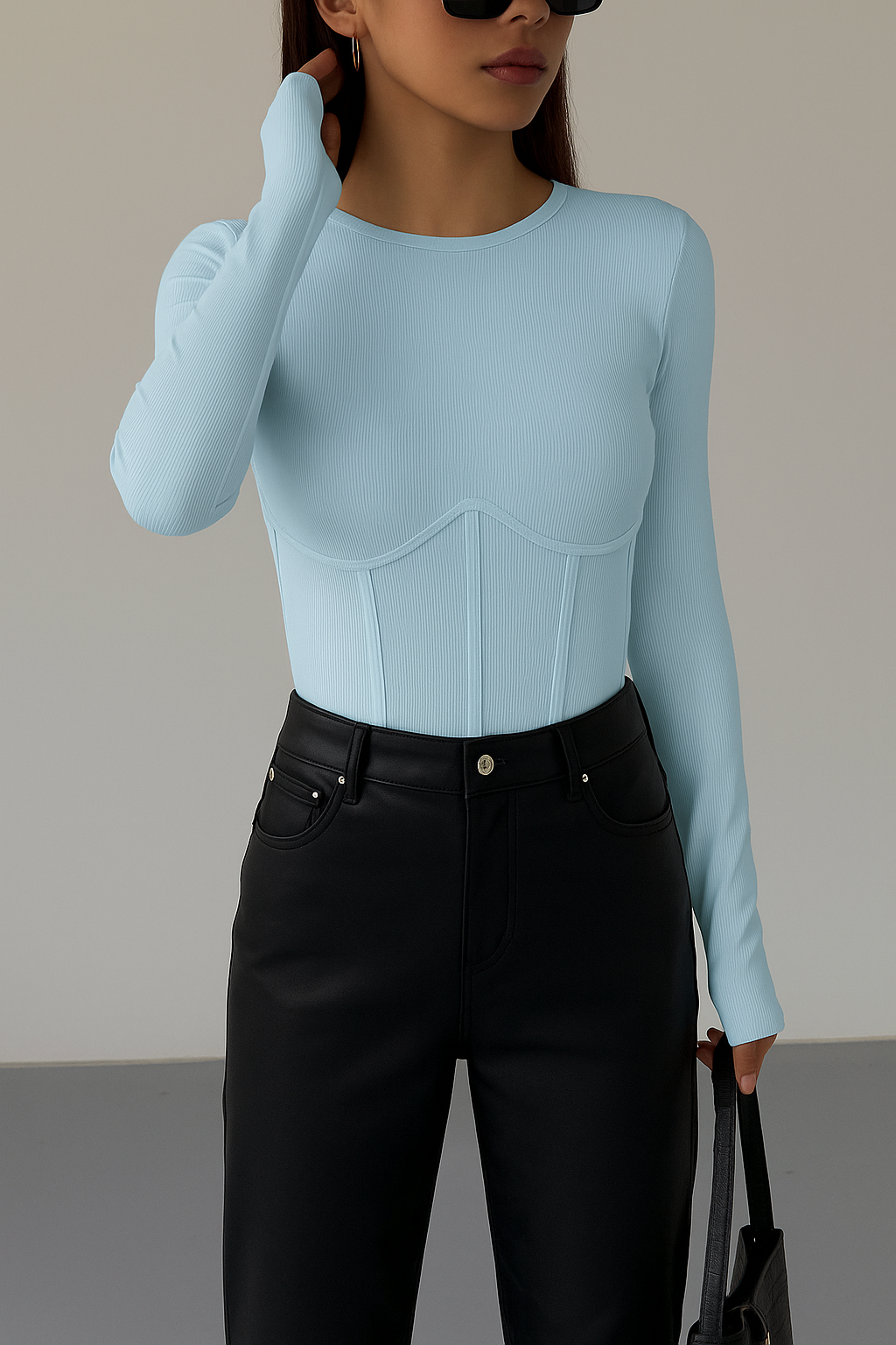 Olivia™ | Lange Mouwen Top met Mock Nek en Piping Details