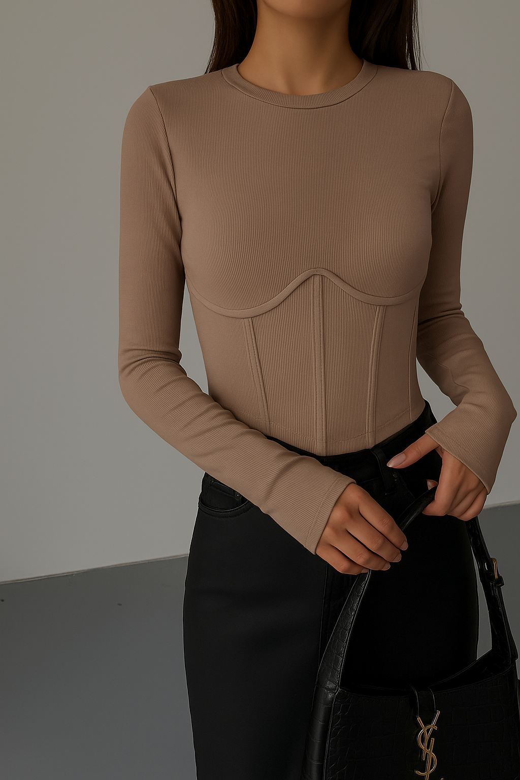 Olivia™ | Lange Mouwen Top met Mock Nek en Piping Details