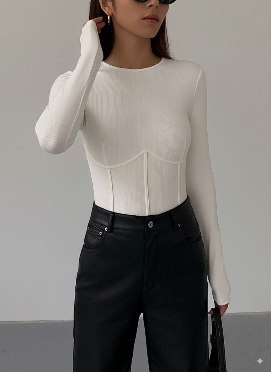 Olivia™ | Lange Mouwen Top met Mock Nek en Piping Details